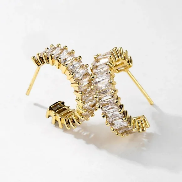 Gold and CZ Earrings - Picture 1 of 4